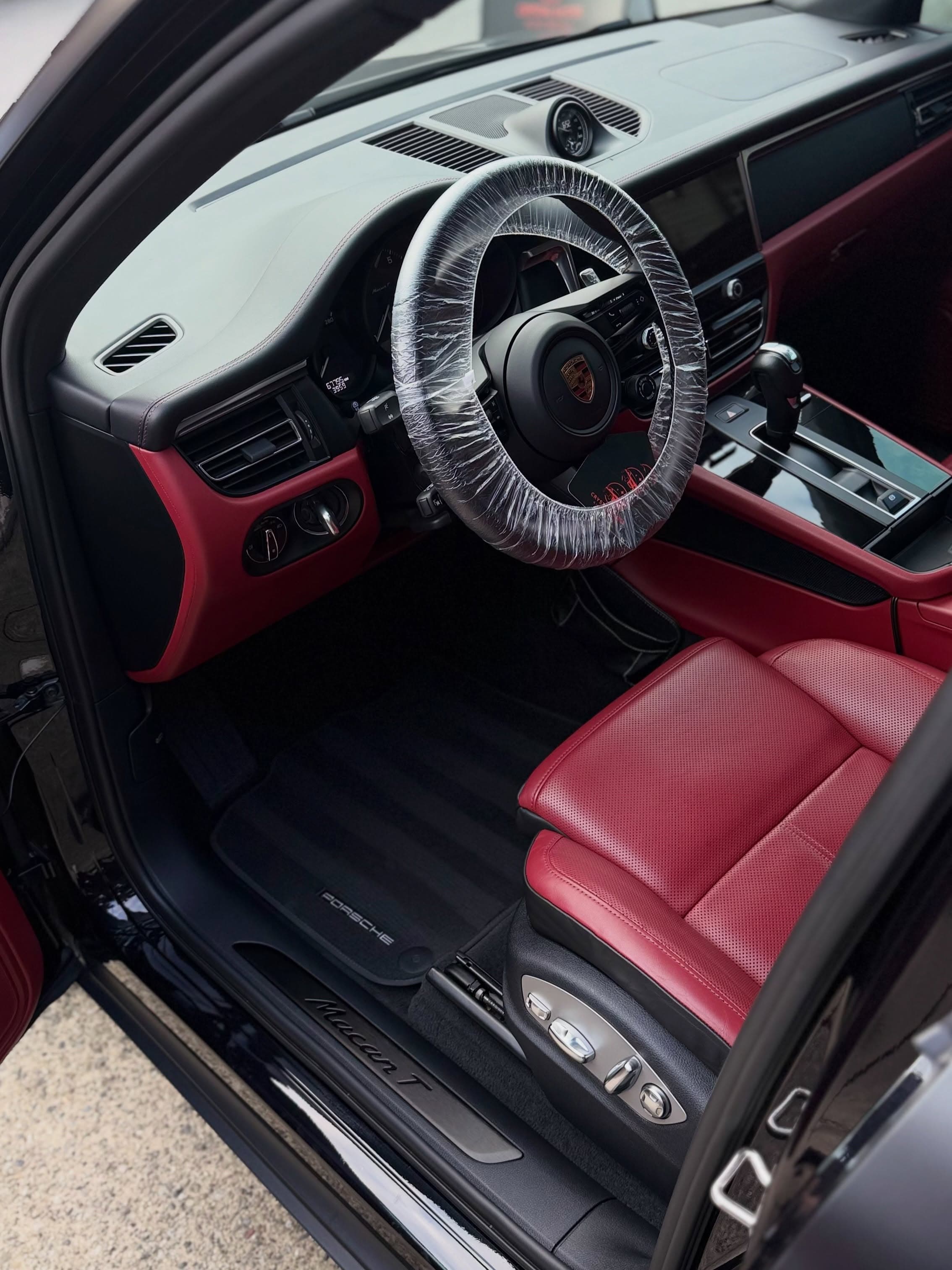 Porsche Macan T red leather interior after full interior detailing in Vancouver by Crystal Gloss Auto Detail